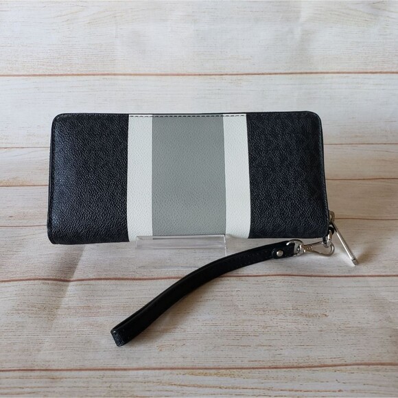 Michael Kors Color Block Signature Logo Zip Around Long Wallet Wristlet Black - Picture 5 of 16